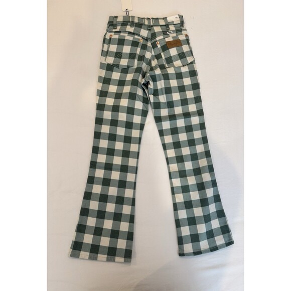 NWTS Wrangler WROCK 672 Green White Gingham Plaid Flare Jeans Size 24 VTG look - Picture 3 of 5